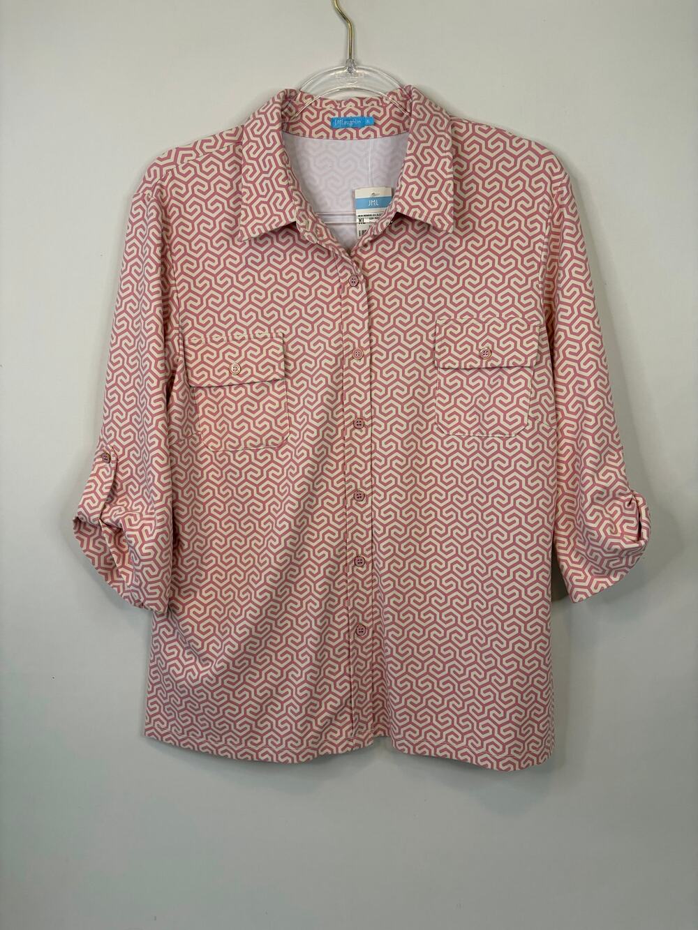 J. McLaughlin Honeycomb Print Monroe Shirt Catalina Cloth Women's Size XL NEW